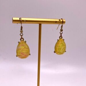 Pastel Yellow Pear Vintage Glass Rhinestone Earrings